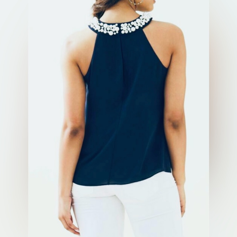 Lilly Pulitzer Shawn Top Pearl Beaded Collar Sleeveless Blouse Women's Size XS - Picture 2 of 9